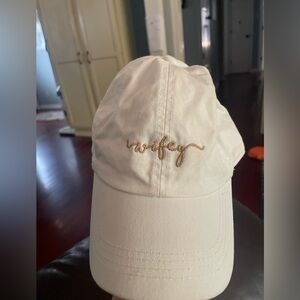 “Wifey”White Baseball Cap with Gold Script “Wifey”Embroidered